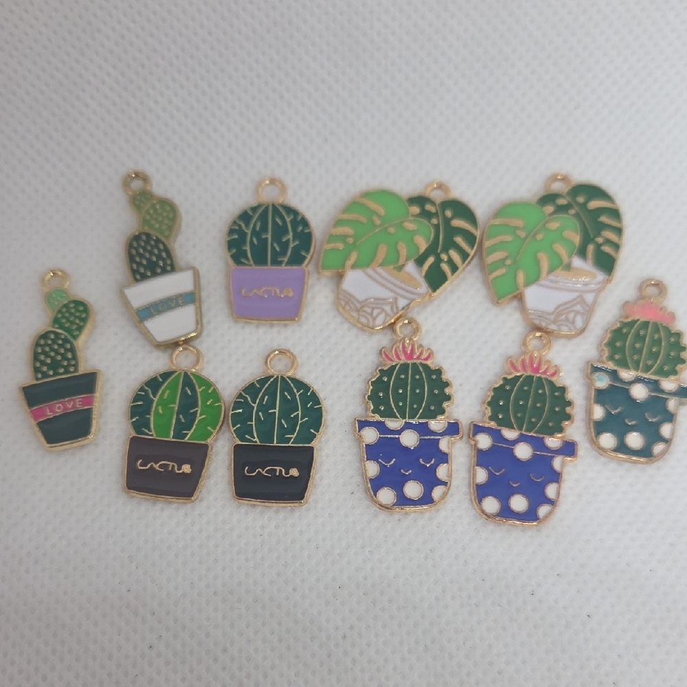 Colorful Cactus and Leaf Charms